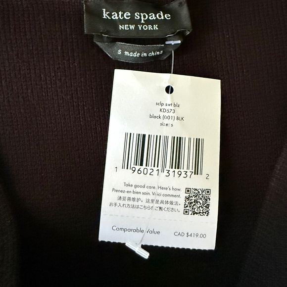 NWT Kate Spade Scalloped Sweater Blazer / Size S / Black - Picture 6 of 7